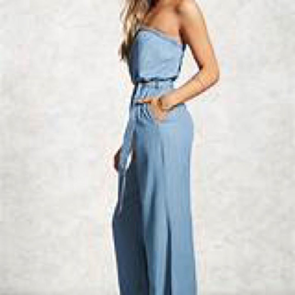 Strapless chambray jumpsuit - Picture 3 of 8